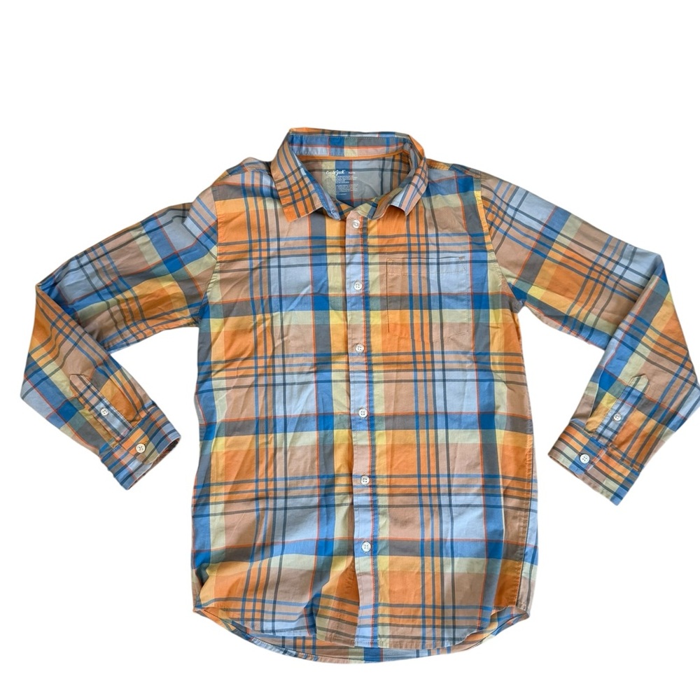 Plaid Button-Up Shirt in Orange and Blue
